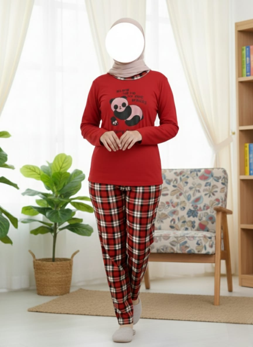 Women's Night Suit - Red Plaid Set